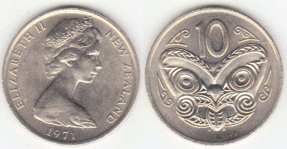1971 New Zealand 10 Cents (Unc) A002534